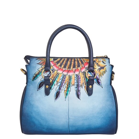 Leather Hand Painted Tote Bag – Ladies Top Handle Handbag, Crossbody Bag - Picture 4 of 9